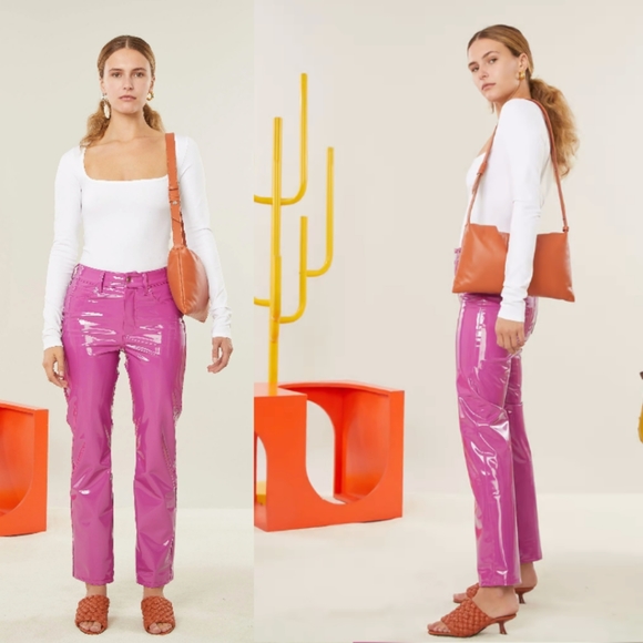 Simon Miller Vegan Patent Leather Straight Leg Pant in Magenta Purple NEW - Picture 6 of 16
